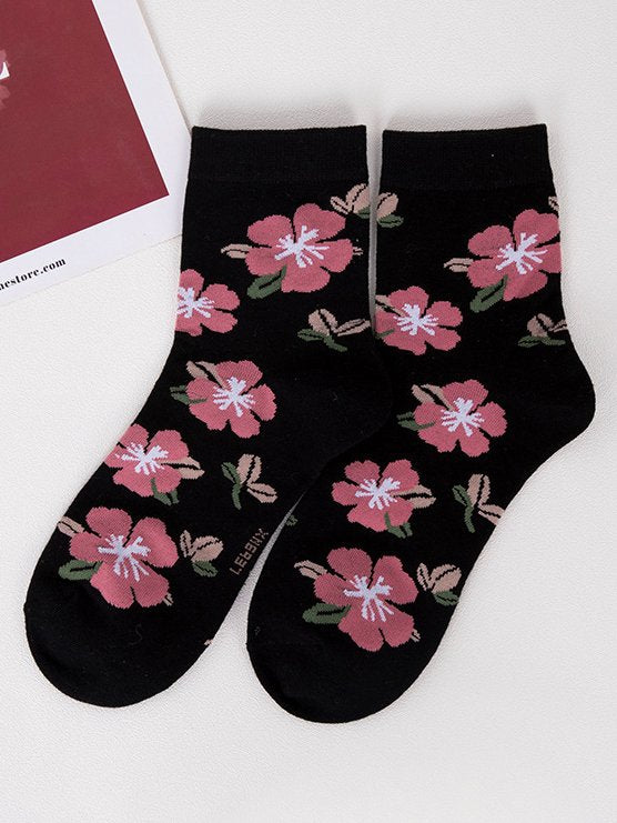 Vintage Floral Cotton Socks Everyday Casual Accessories VT53