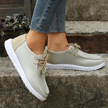 Women's Lace Up Round Toe Flat Loafers, Solid Color Low Top Non-slip Sneakers, Casual Walking Women Shoes SE1024