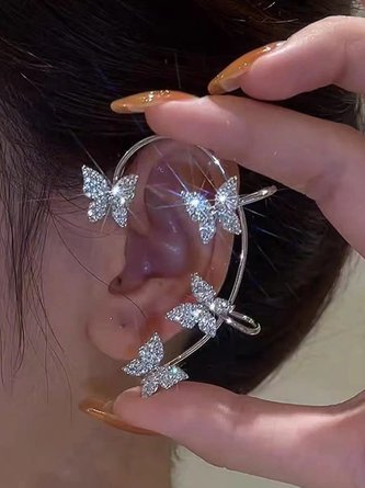 Alloy Rhinestone Butterfly Cuff Earrings MMi51