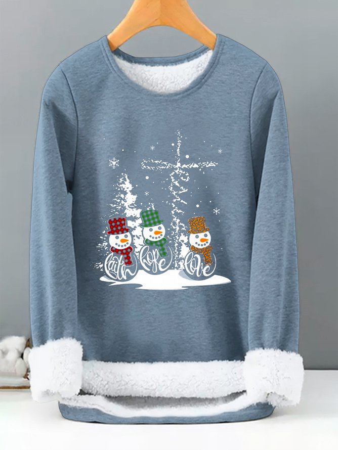 Women Loose Christmas Snowman Casual Crew Neck Thicken Sweatshirt PJ15