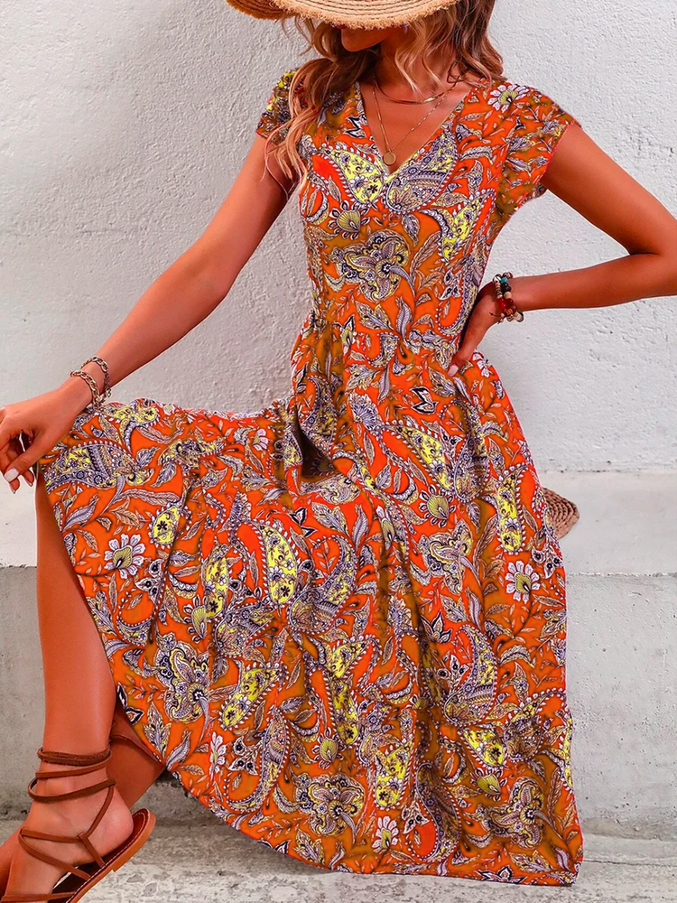 Vacation Paisley Printed Dress  WE101