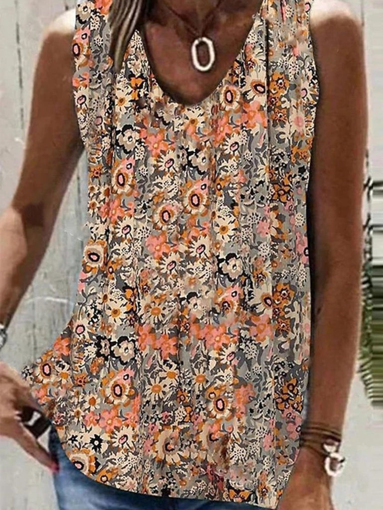 Loose Scoop Neck Casual Floral Tank Top cc46