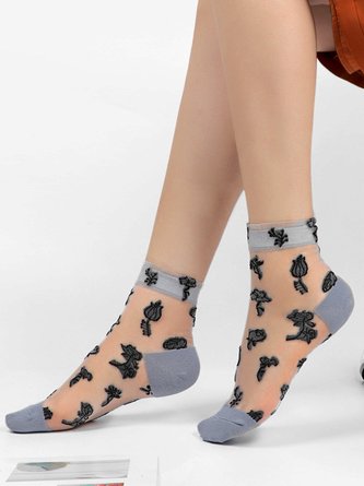 Ethnic Floral Plant Embroidered Cotton Lace Socks Daily Accessories VT79