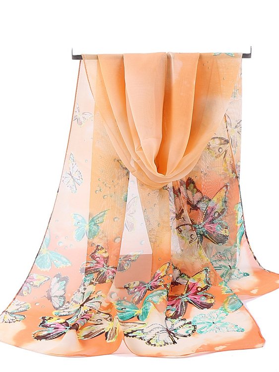 Vacation Butterfly Floral Pattern Silk Scarf Spring Summer Beach Accessories VT28