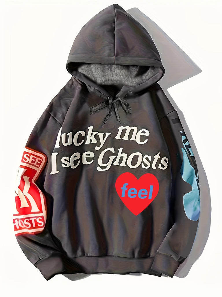 Lucky Me I See Ghosts Letter Graphic Casual Sports Sweatshirt EY4287 Furdela