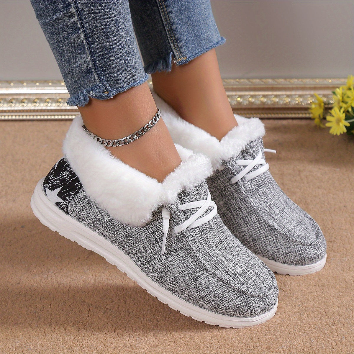 Women's Plush Lined Canvas Shoes GR7841 Furdela