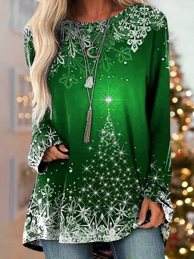 Women's Christmas Snowflake Loose Casual long sleeve Tunic Tops PJ10 - Furdela