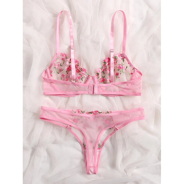 Sweet Purple Cute Floral Lingerie