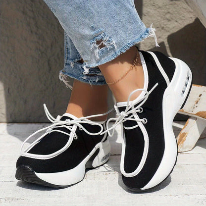 Women's Air Cushion Platform Sneakers, Fashion Lace Up Anti-skid Walking Sneakers, Casual Low Top Sneakers SE1022