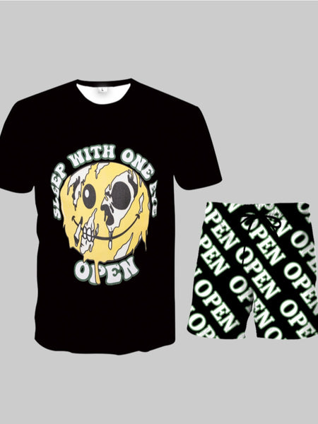 Men Cartoon Letter Print Shorts Set AR70127