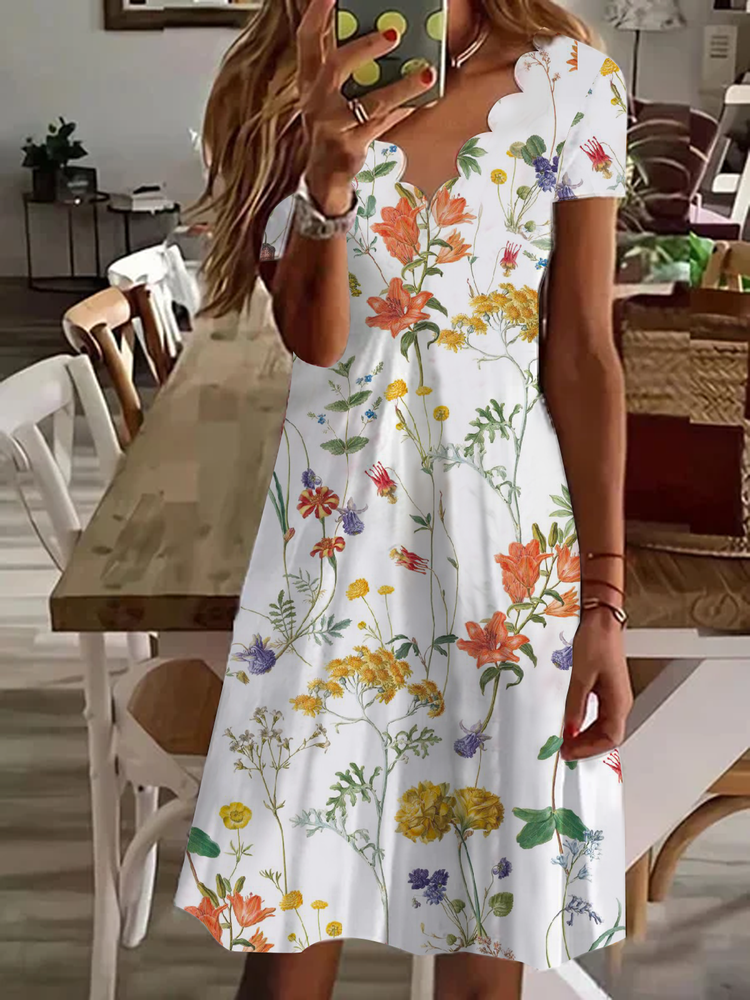 Loose Floral V Neck Casual Dress With No  QPQ89