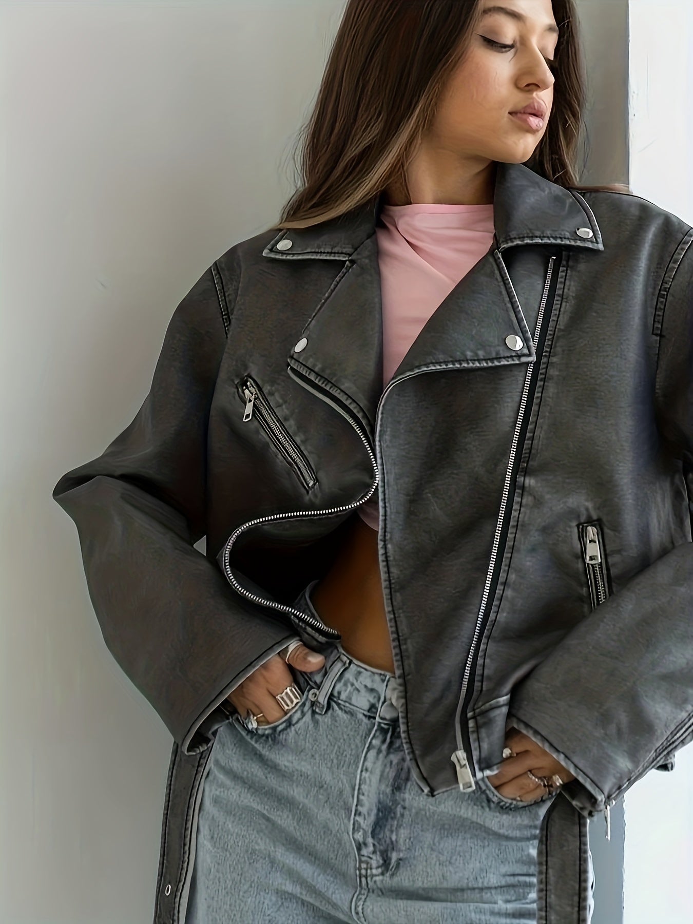 Vintage Lapel Belted Biker Jacket RE1250 Furdela