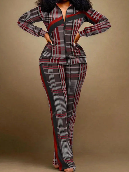 Plus Size Geometric Print Striped Flared Pants Set AT9055