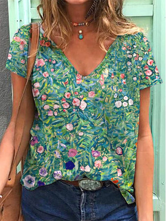 Loose V Neck Casual Floral T-Shirt CC20