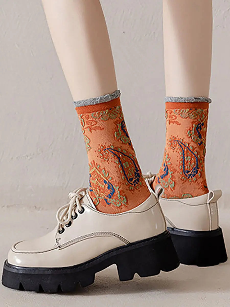6 Pairs Women Vintage Floral Jacquard Socks Ada Fashion