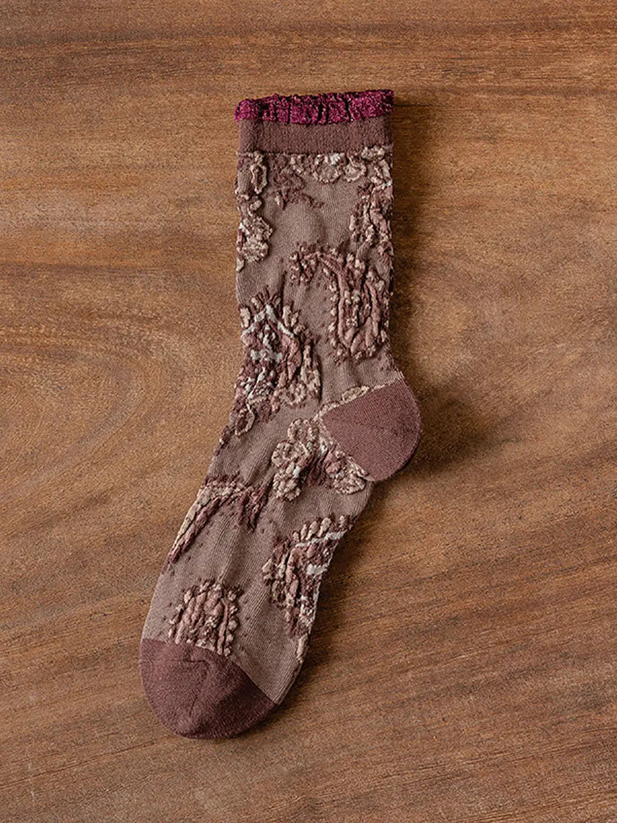 6 Pairs Women Vintage Floral Jacquard Socks Ada Fashion