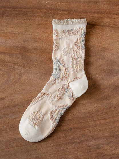 6 Pairs Women Vintage Floral Jacquard Socks Ada Fashion