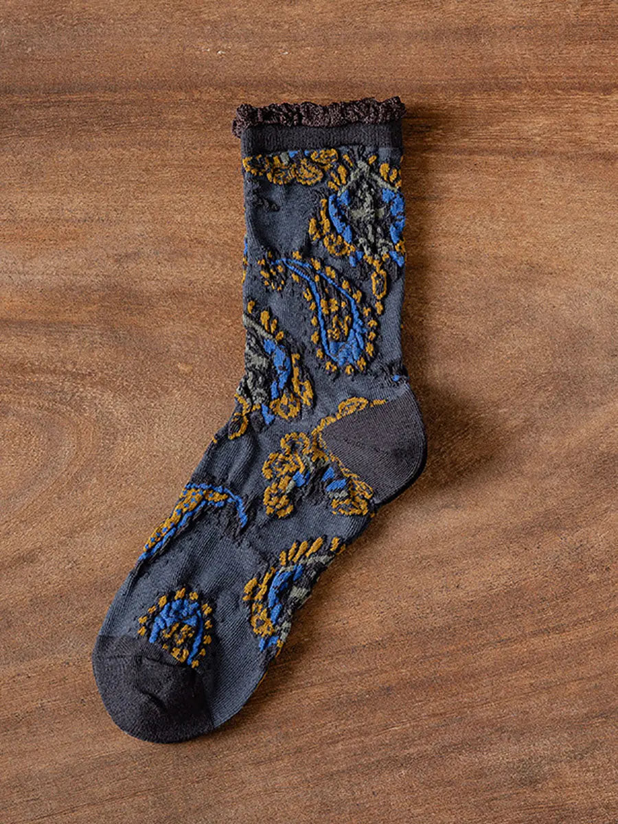 6 Pairs Women Vintage Floral Jacquard Socks Ada Fashion