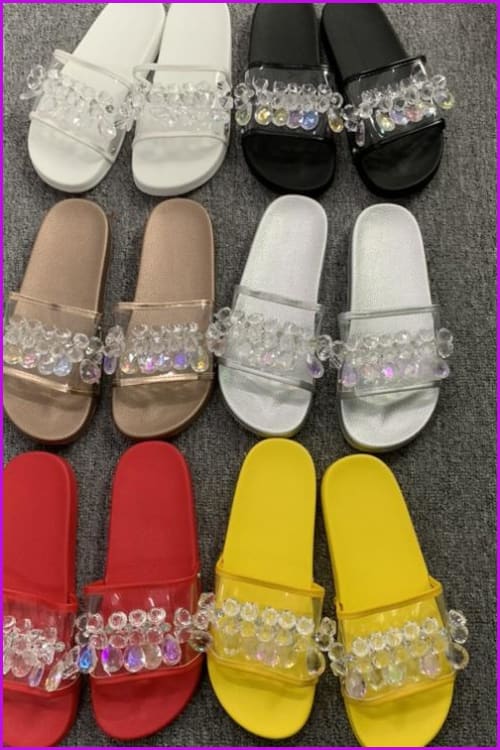 6 Colors Summer Crystal Flat Slippers F065 - Furdela