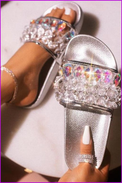 6 Colors Summer Crystal Flat Slippers F065 - Furdela