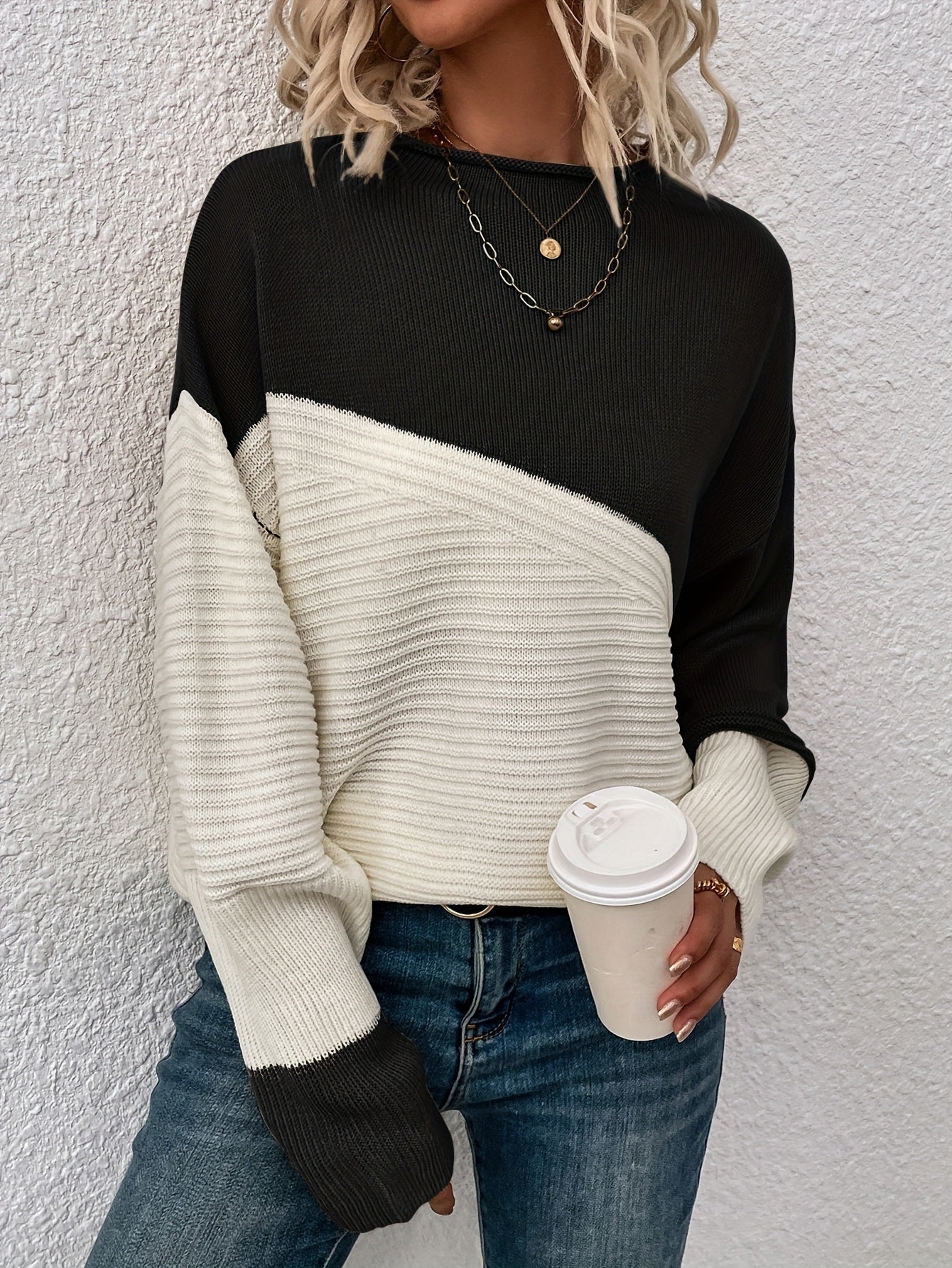 Color Block Loose Pullover Sweater RJ9313 Furdela