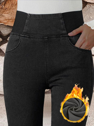 Women High Waist Warmth Plain Denim Casual Tight Thicken Leggings PJ38