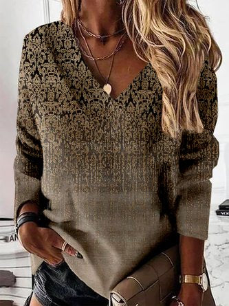 Ethnic Long Sleeve V Neck Casual Tunic Sweatshirt QAL34