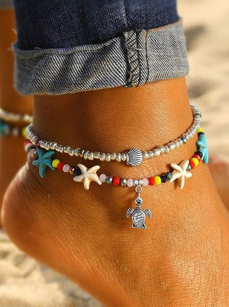 Boho Starfish Turtle Multilayer Anklet Holiday Beach Jewelry MMi57