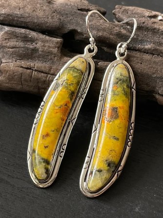 Natural Yellow Rocks Dangle Earrings Vintage Everyday Jewelry MMi56
