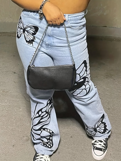 Butterfly Print Casual Straight Jeans YR1503 Furdela