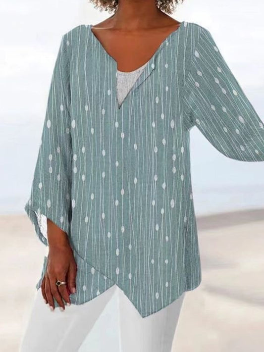 Polka Dots V Neck Casual Loose Top OU29