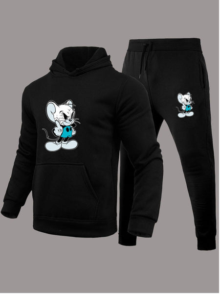 Men Cartoon Print Kangaroo Pocket Tracksuit Set BO50115 Furdela