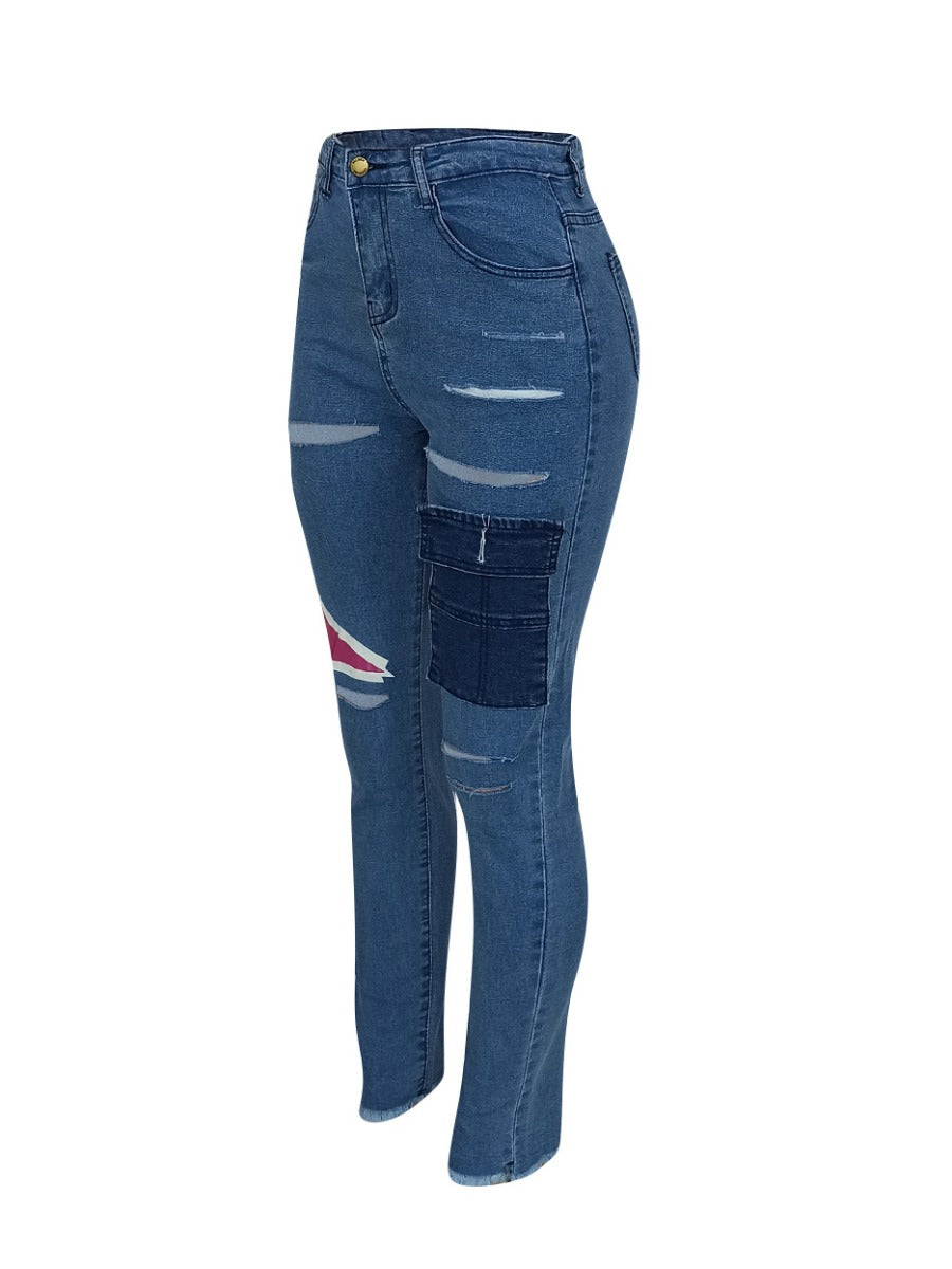 Mid Waist Ripped Patchwork Jeans AT8060