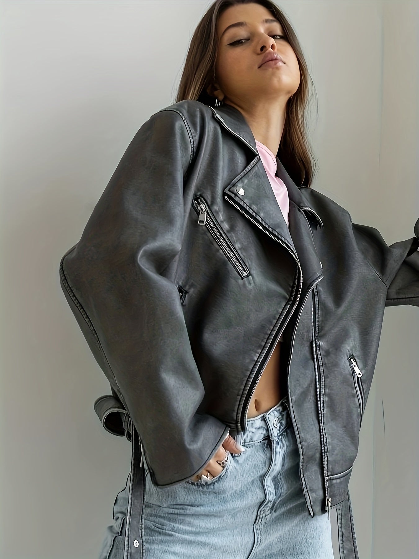 Vintage Lapel Belted Biker Jacket RE1250 Furdela