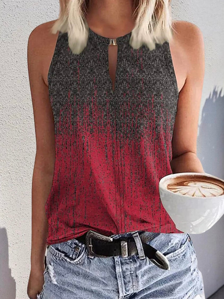 Loose Vacation Ethnic Crew Neck Tank Top UU17