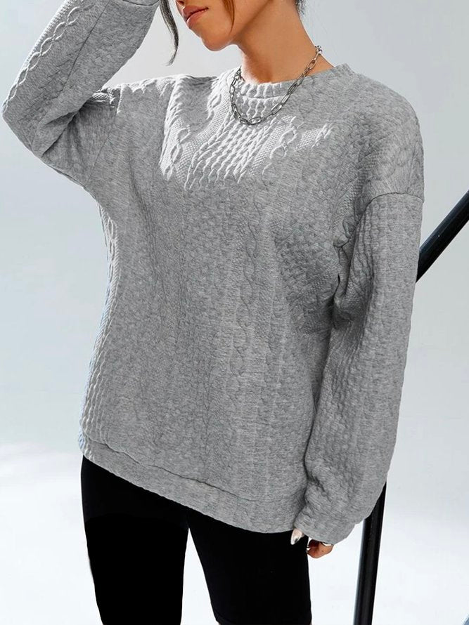 Geometric Loose Crew Neck Drop Shoulder Cable Textured Pullover Sweatshirt PJ58