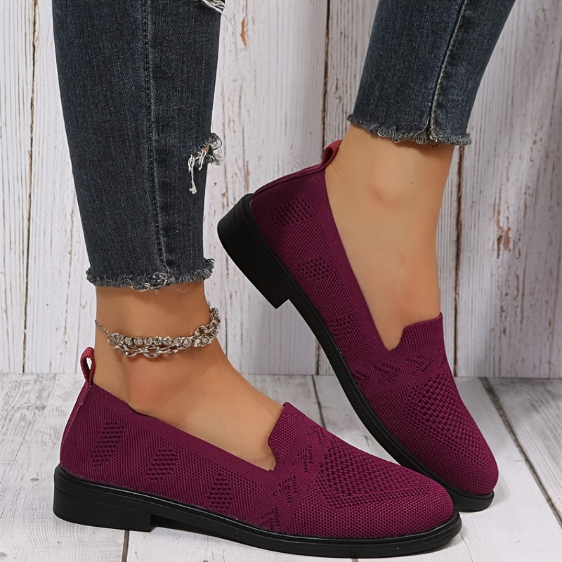 Women's Knit Breathable Mesh Sneakers, Solid Color Slip On Shoes, Women's Footwear SE1015