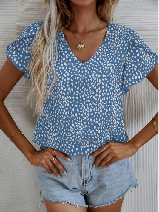 V Neck Casual Polka Dots Top QMN58