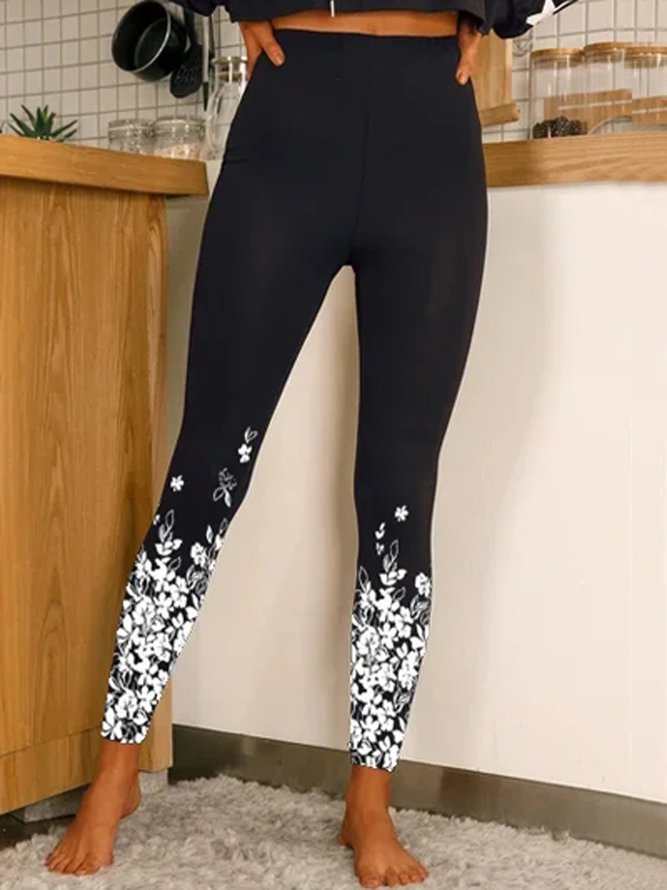 JFN Women High Waist Floral Ombre Butt Lifting Black Leggings PJ19