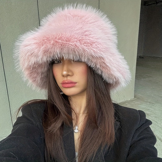 Oversized Fluffy Faux Fur Bucket Hat HE4687 Furdela