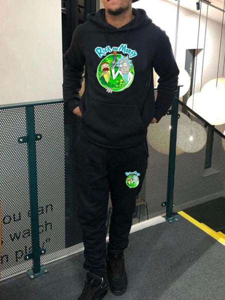 Men Cartoon Letter Print Kangaroo Pocket Tracksuit Set AR70102