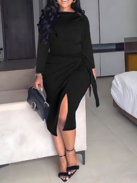 BASICS Plus Size Bandage Design Split Bodycon Dress AR8031