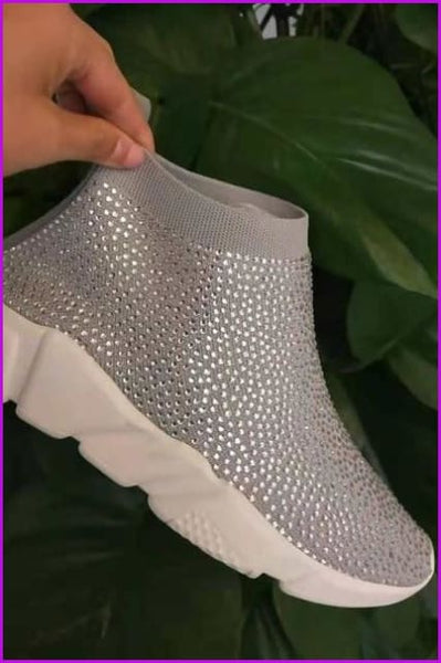7 Colors Rhinestone Crystal Sock Boots Sneakers F175 - Furdela