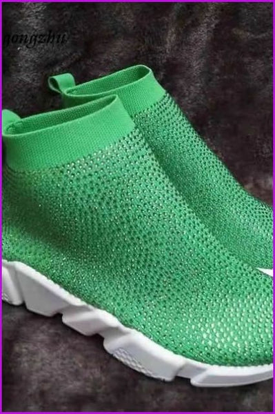 7 Colors Rhinestone Crystal Sock Boots Sneakers F175 - Furdela