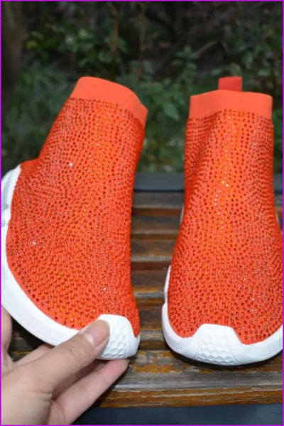 7 Colors Rhinestone Crystal Sock Boots Sneakers F175 - Furdela