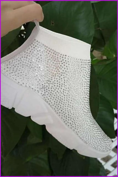 7 Colors Rhinestone Crystal Sock Boots Sneakers F175 - Furdela