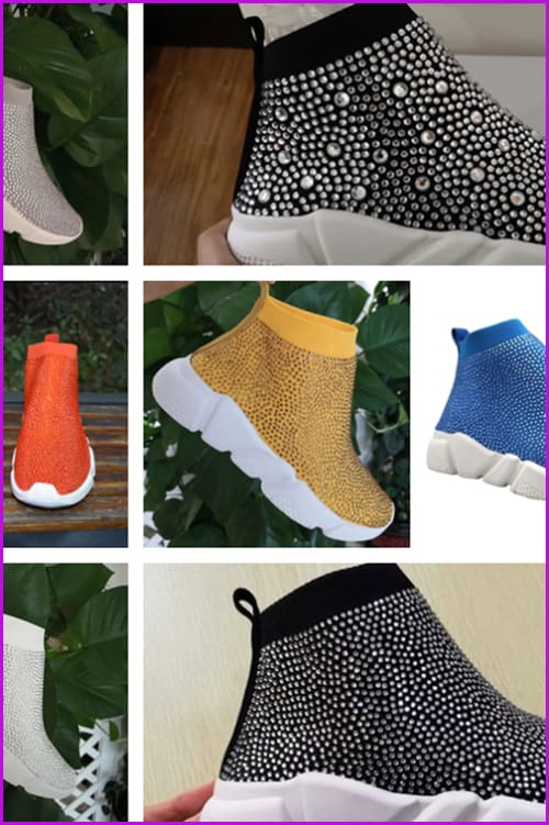 7 Colors Rhinestone Crystal Sock Boots Sneakers F175 - Furdela