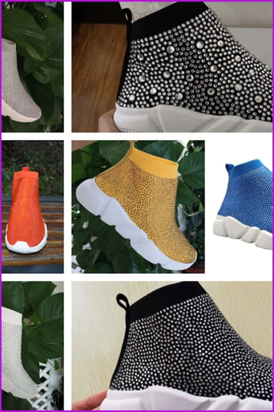 7 Colors Rhinestone Crystal Sock Boots Sneakers F175 - Furdela