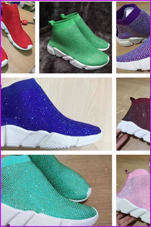 7 Colors Rhinestone Crystal Sock Boots Sneakers F175 - Furdela