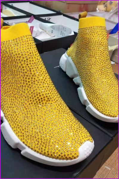 7 Colors Rhinestone Crystal Sock Boots Sneakers F175 - Furdela
